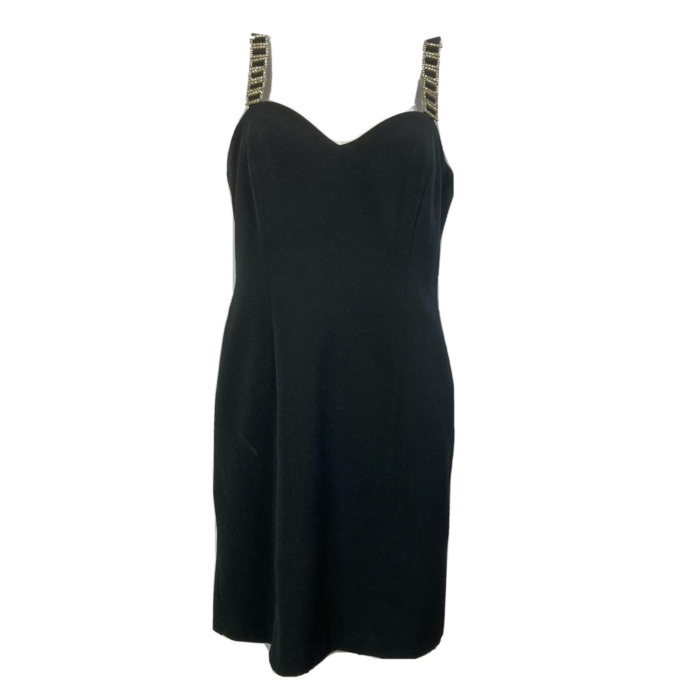 Nina Austin Dress Womens Sz 10 Black Cocktail Sheath Rhinestone Elegant